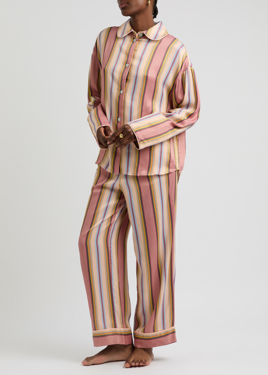 Sleeper Pastelle Striped Satin Pyjama Trousers Pink