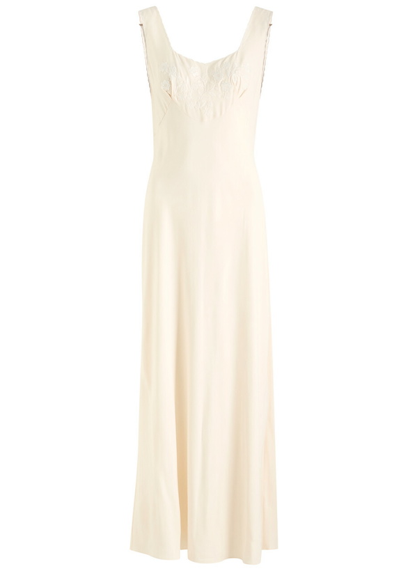 Photo: Rixo Carnation Embroidered Satin Maxi Dress Cream