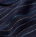Paul Smith - Fringed Embroidered Linen Scarf - Navy