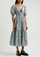 Ganni Floral-print Cotton Midi Dress Blue