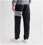 THOM BROWNE - Tapered Striped Mesh-Trimmed Nylon-Ripstop Track Pants - Black