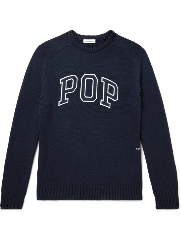 Photo: POP TRADING COMPANY - Logo-Appliquéd Cotton Sweater - Blue - M