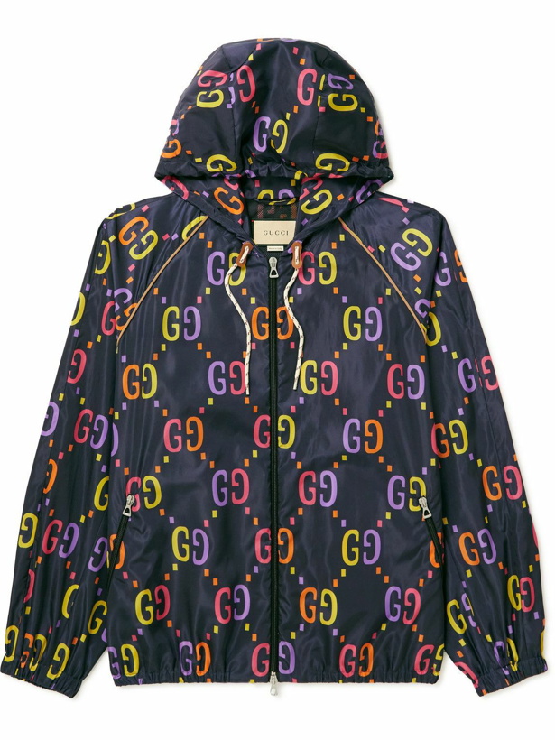 Photo: GUCCI - Logo-Print Shell Hooded Jacket - Blue