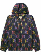 GUCCI - Logo-Print Shell Hooded Jacket - Blue