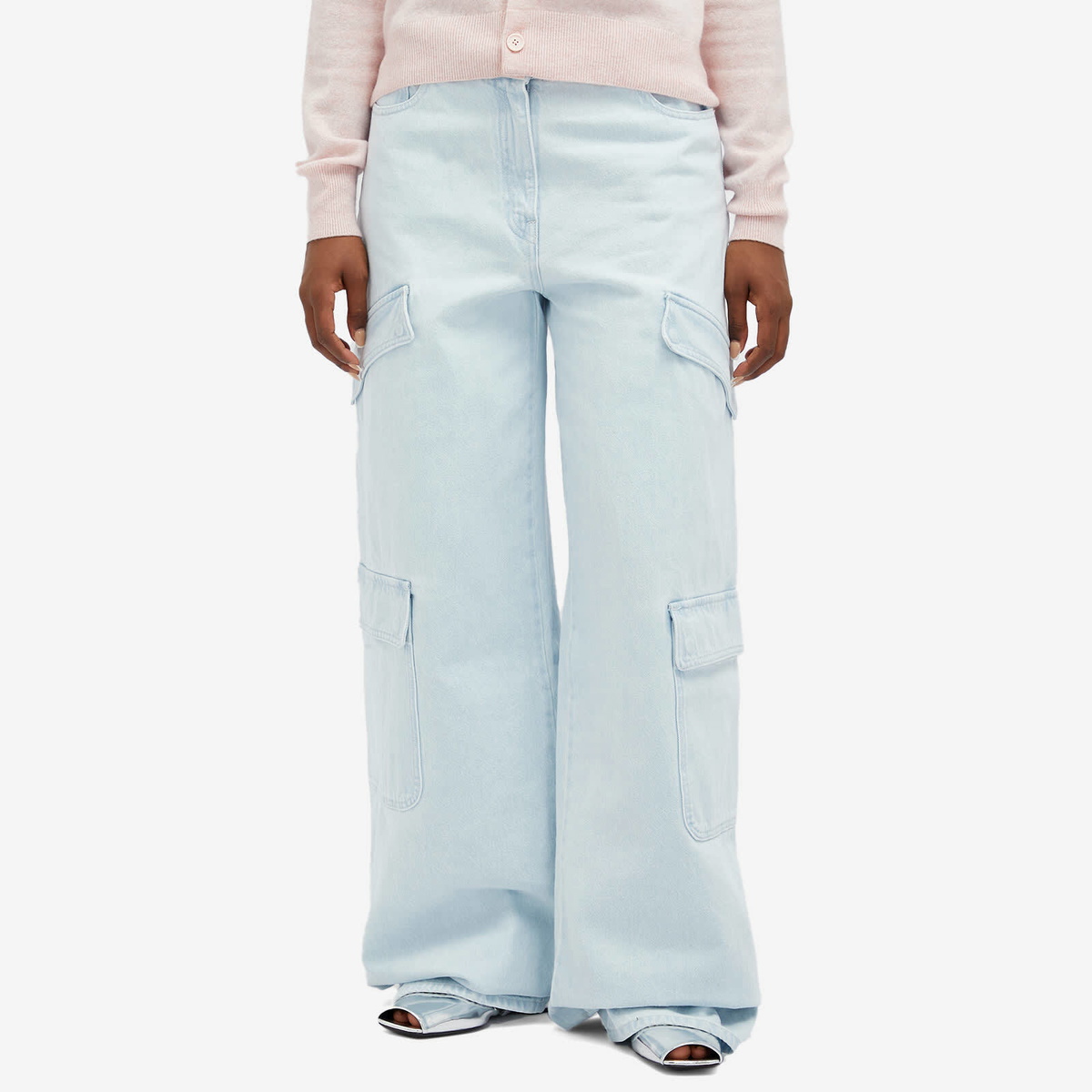 【関税&送料込】Versace Light Blue Denim Cargo Jeans Versace Women's Denim Cargo Pants in Light Blue Ice Versace