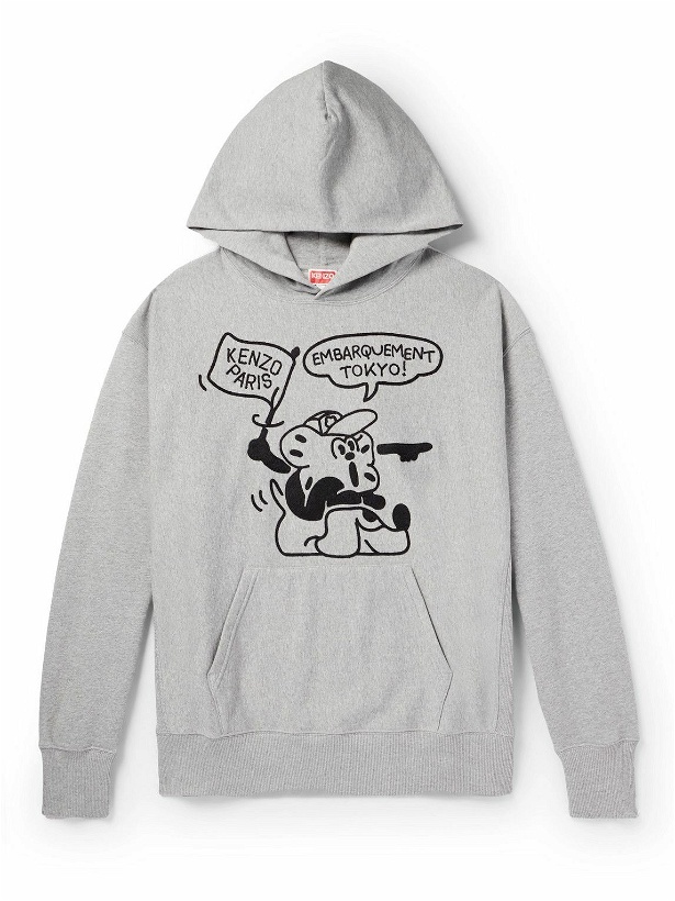 Photo: KENZO - Embroidered Cotton Hoodie - Gray