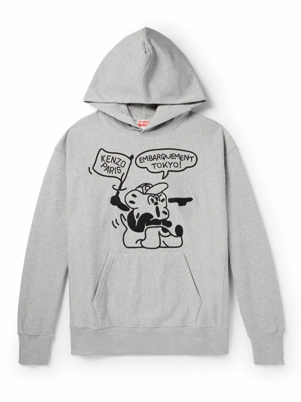 Photo: KENZO - Embroidered Cotton Hoodie - Gray