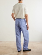 Polo Ralph Lauren - Wide-Leg Checked Woven Linen Trousers - Blue
