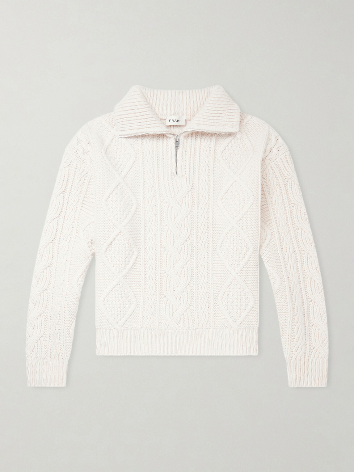 FRAME - Cable-Knit Wool and Cashmere-Blend Half-Zip Sweater - Neutrals