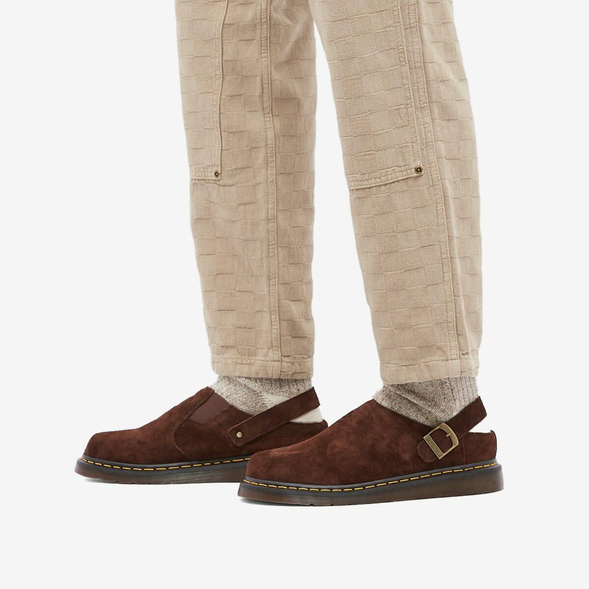 Dr. Martens Isham Buckle Mule in Dark Brown Suede