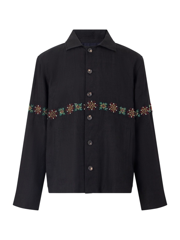 Photo: Kartik Research - Embroidered Linen Shirt - Black