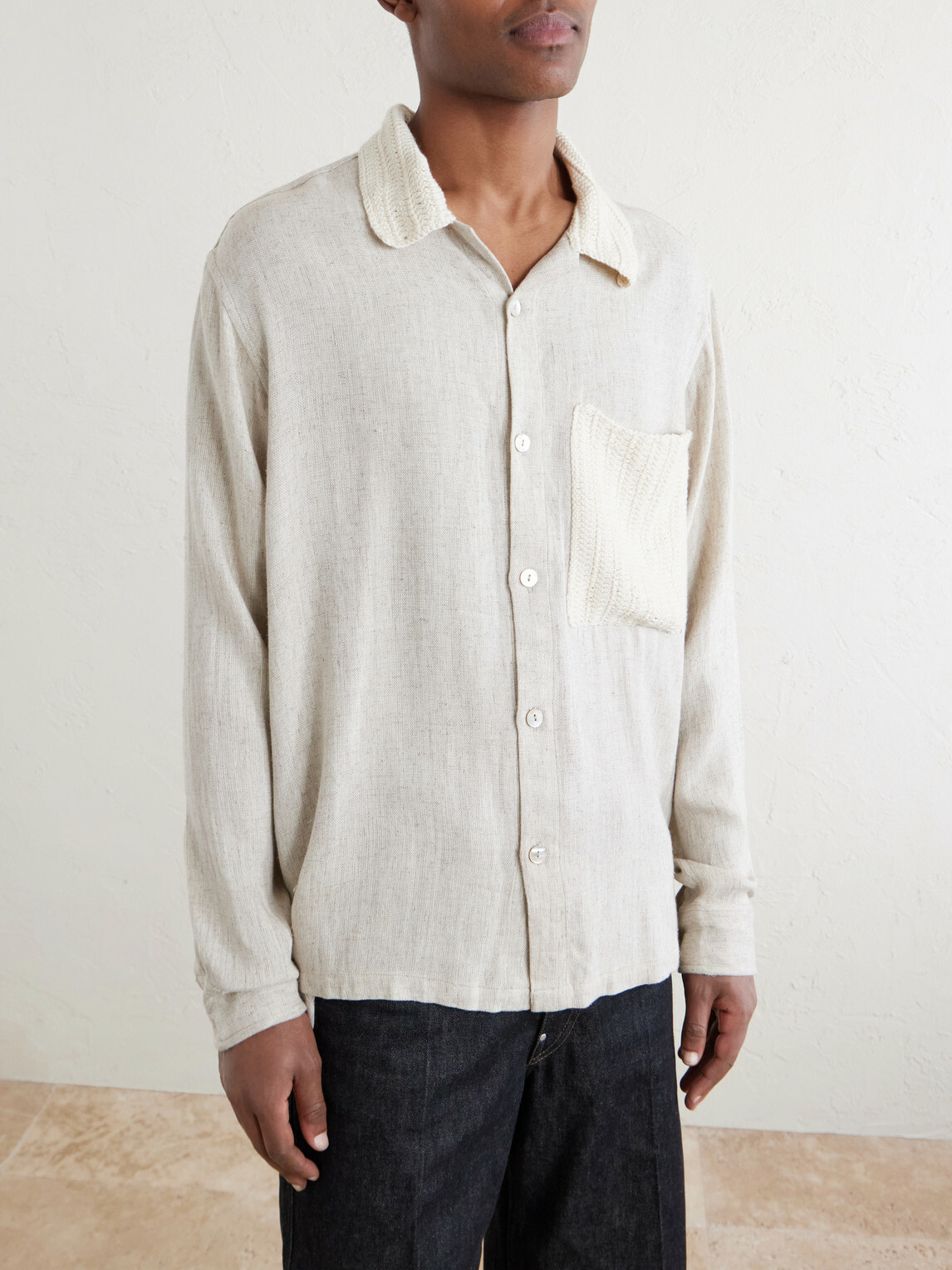Kartik Research - Crochet-Trimmed Ramie and Cotton-Blend Shirt - Neutrals