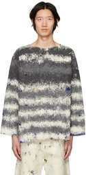 VITELLI Gray & White Striped Sweater