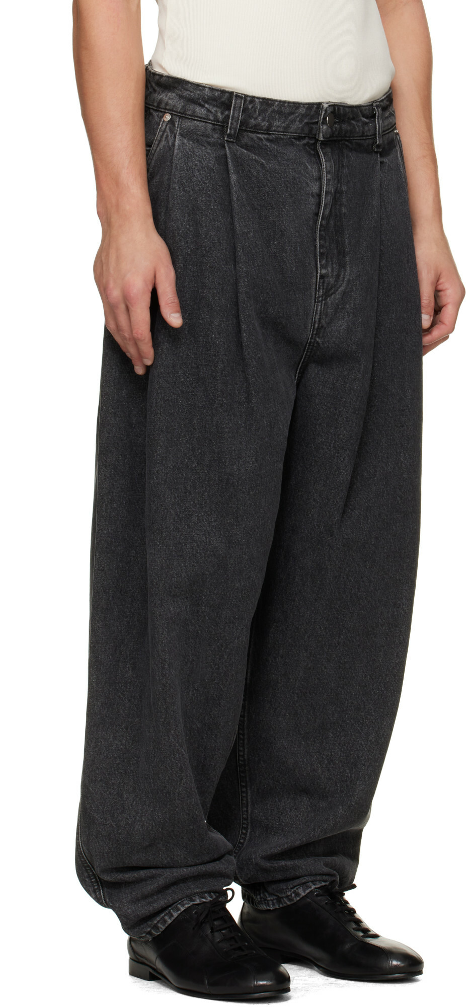 Hed Mayner Gray Pleated Denim Jeans
