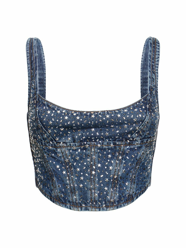 Photo: ALESSANDRA RICH Denim Bustier Top with crystals