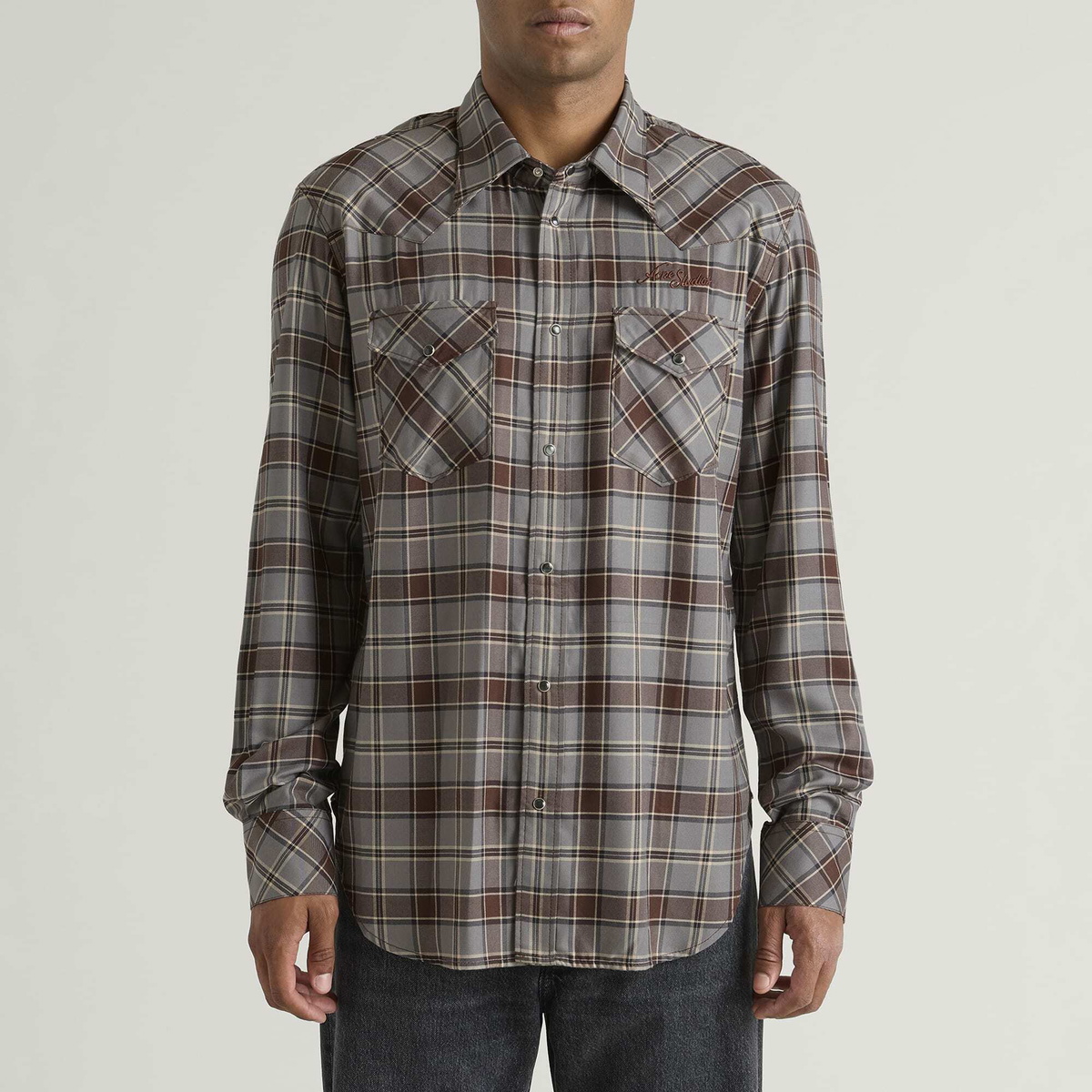 Acne Studios Men's Surrow Check Flannel Long Sleeve Shirt in Multi Grey