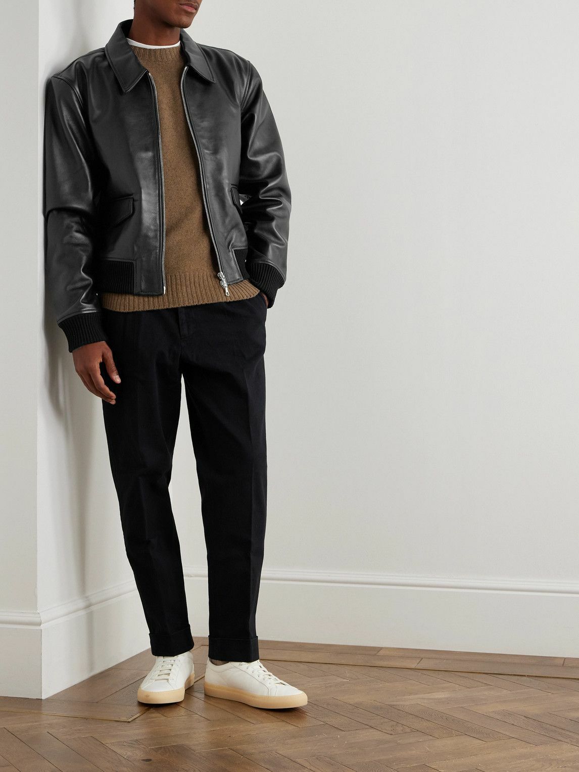 Officine Générale - Conan Full-Grain Leather Bomber Jacket