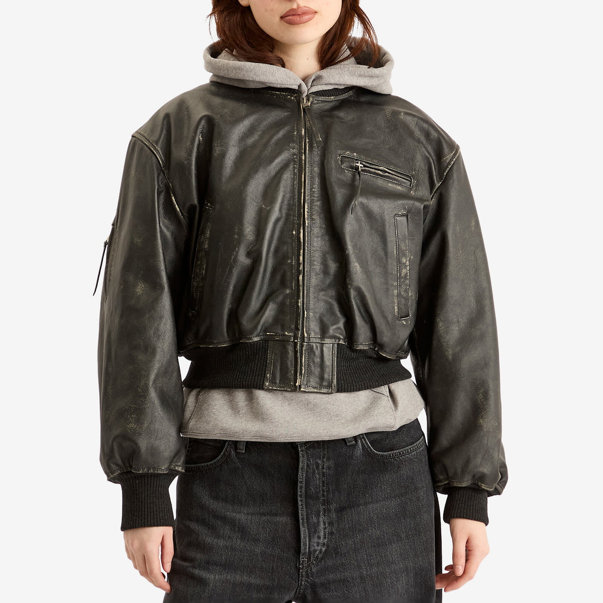 Acne Studios Women's New Lomber Leather Bomber Jacket in Vintage Black