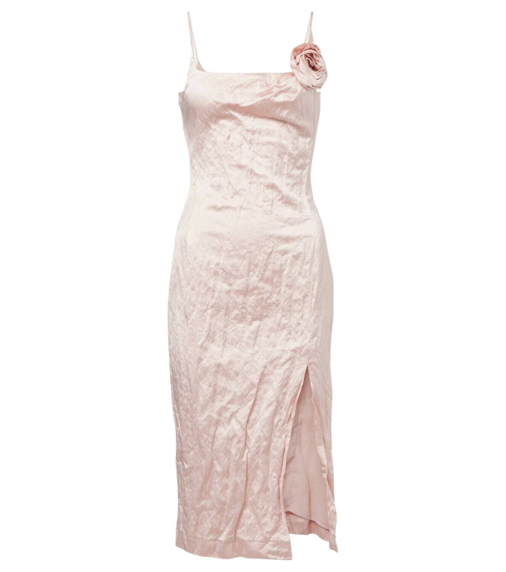 Photo: Blumarine Floral-appliqué satin midi dress