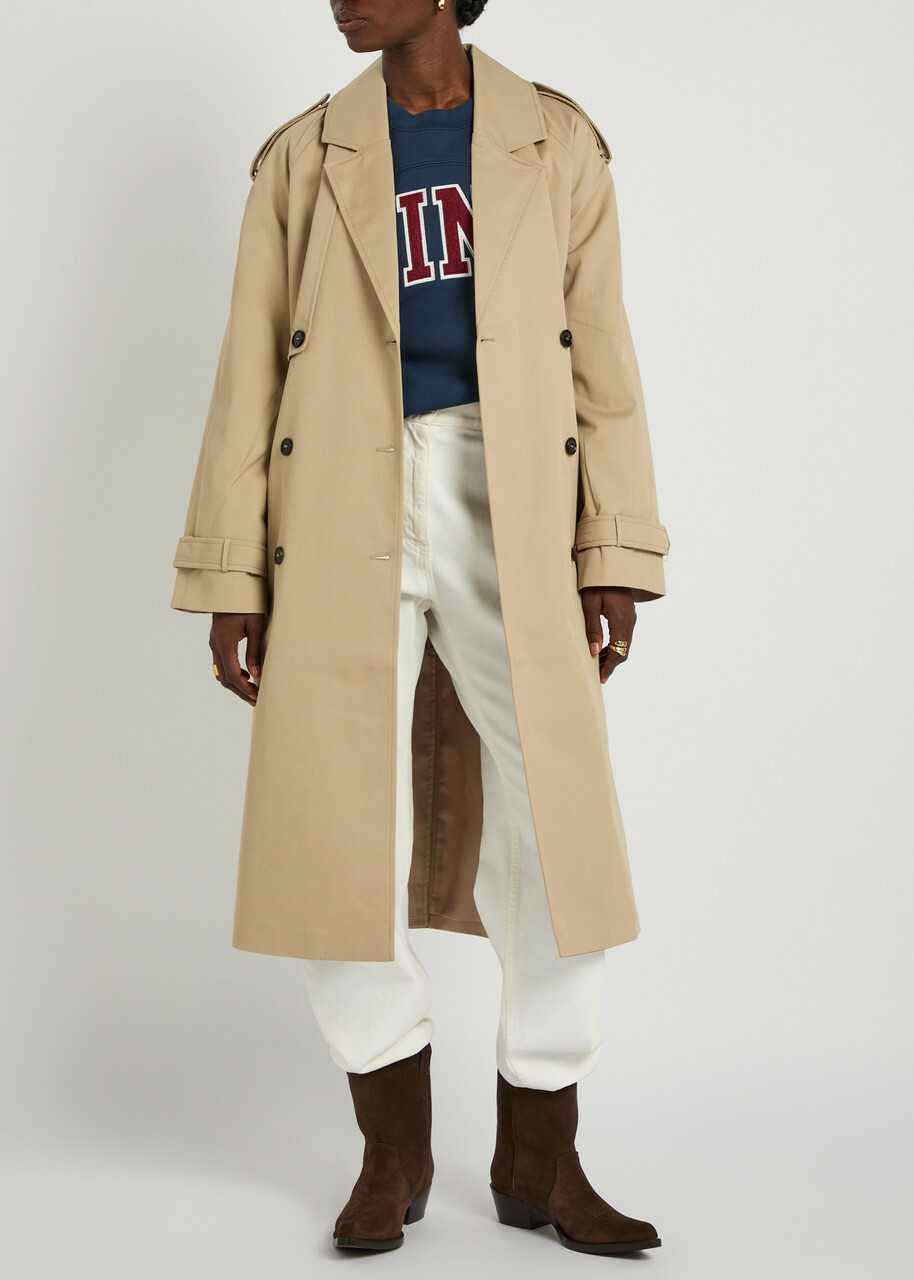 Anine Bing Rickie Double-breasted Stretch-cotton Trench Coat Beige