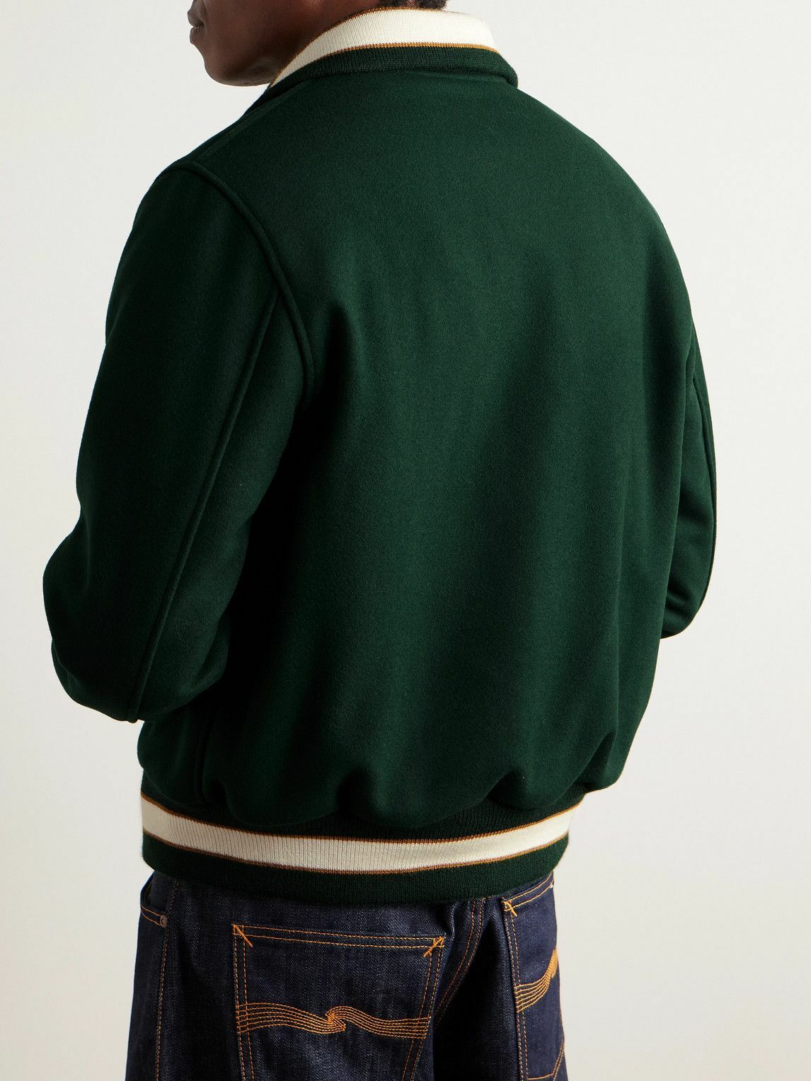 Golden Bear - Byron Striped Padded Wool-Blend Felt Varsity Jacket - Green