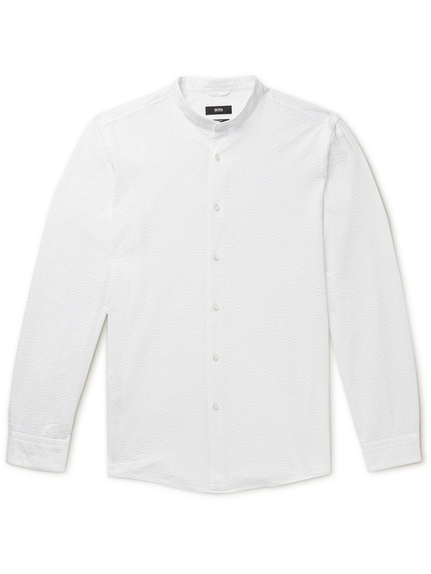 Photo: HUGO BOSS - Jordi Grandad-Collar Cotton-Seersucker Shirt - Unknown