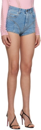Mugler Blue Paneled Spiral Denim Shorts