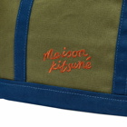 Maison Kitsuné Men's Fox Head Leather Pocket Mini Tote Bag in Military Green/Ink Blue