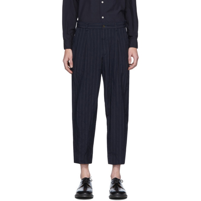 Photo: Comme des Garcons Homme Deux Navy Textured Dobby Trousers