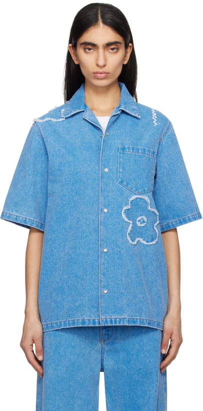 Photo: Marni Blue Patched Washed Cotton Denim Shirt