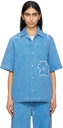 Marni Blue Patched Washed Cotton Denim Shirt
