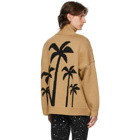 Palm Angels Tan Wool Zipped Palm Tree Turtleneck