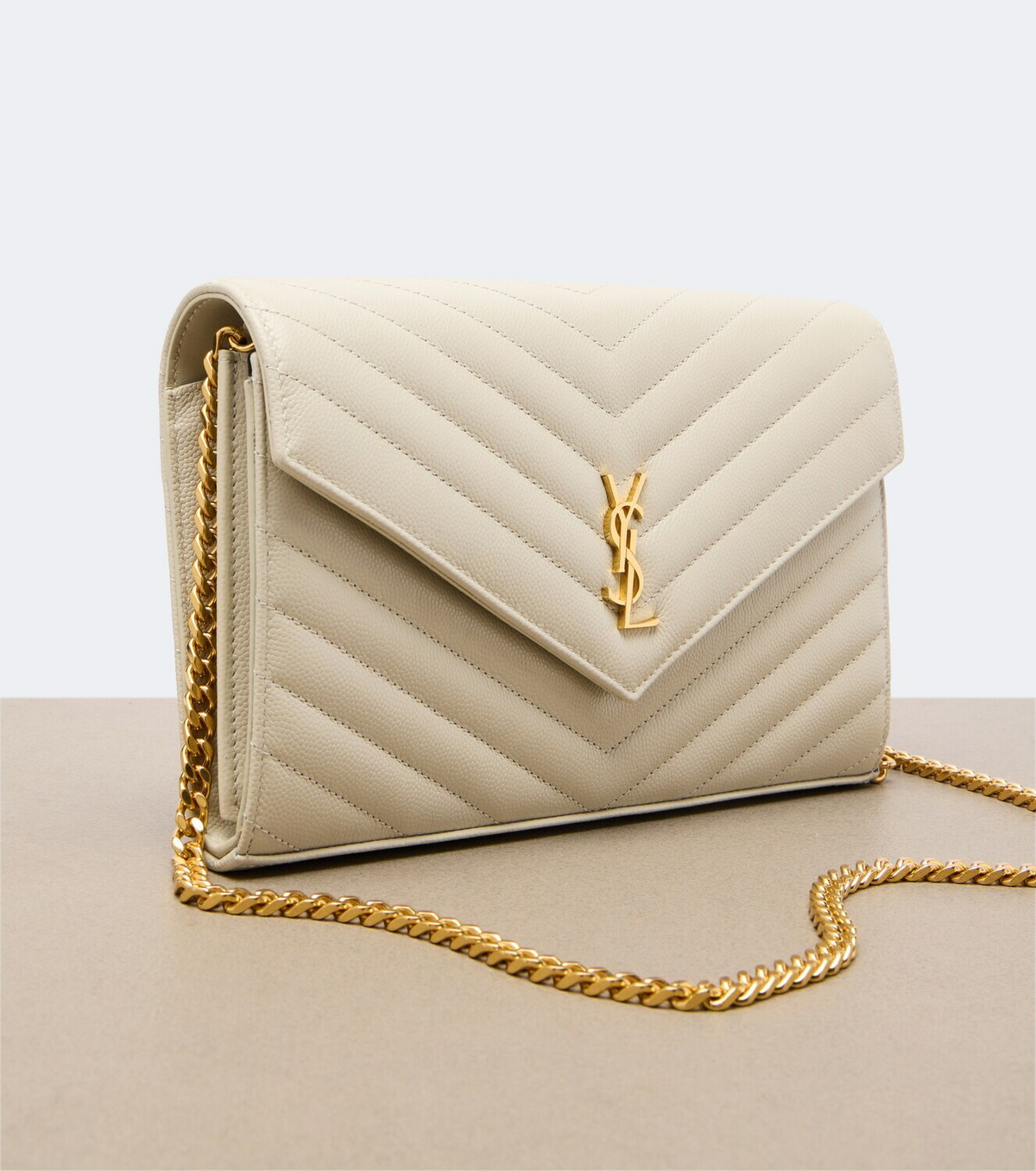 Saint Laurent Cassandre matelassé leather wallet on chain