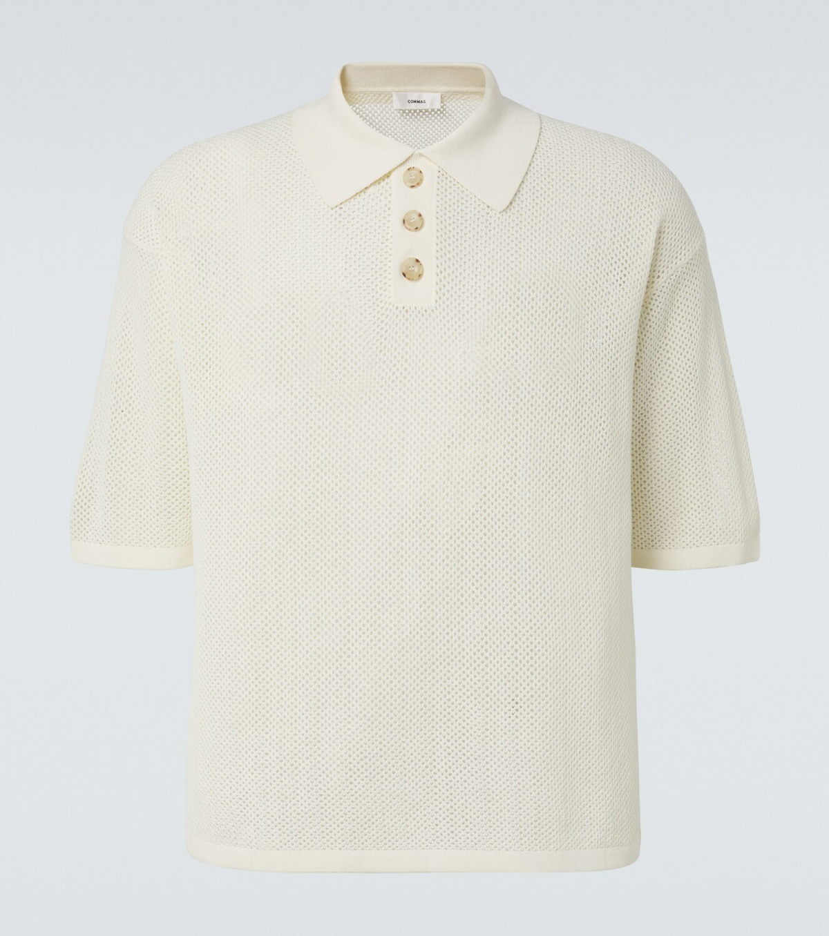 Commas Open-knit cotton-blend polo sweater