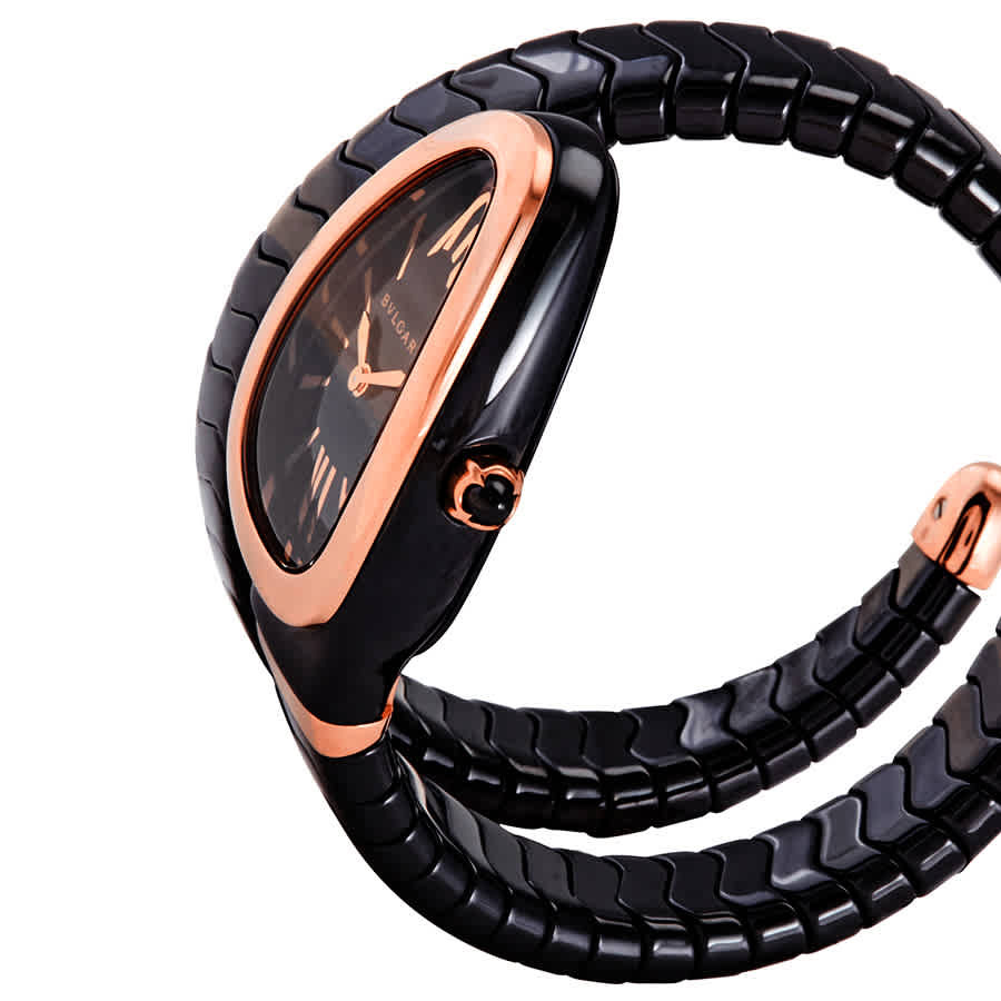 Bvlgari Serpenti Spiga Black Lacquered Dial Ladies Ceramic and 18kt Rose Gold Watch 102735