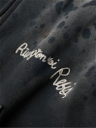 RRR123 - Gym Bag Logo-Embroidered Paint-Splattered Cotton-Jersey Zip-Up Hoodie - Black
