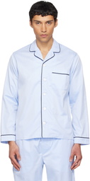 Tekla Blue Sateen Long-Sleeved Pyjama Shirt
