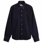 AMI Paris Men's Corduroy Tonal Heart Button Down Shirt in Navy Blue