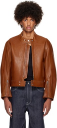 Karmuel Young Brown 2-Way Pocket Biker Leather Jacket