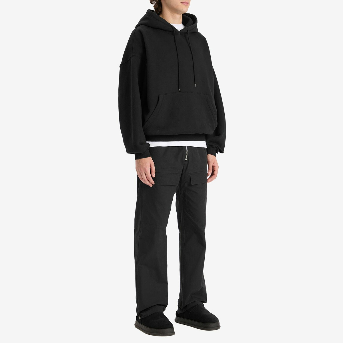Cole Buxton Men's Distressed Pocket Hoodie in Black