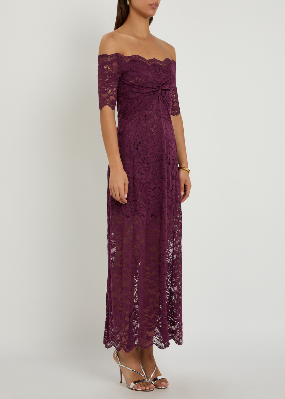 Rabanne Off-the-shoulder Lace Maxi Dress Purple