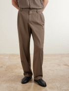 Canali - Straight-Leg Pleated Cotton-Blend Gabardine Trousers - Brown