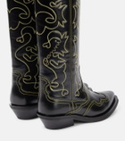 Ganni - Embroidered leather cowboy boots