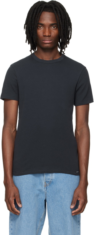 Photo: TOM FORD Navy Cotton Crewneck T-shirt