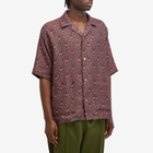 Needles Men's Jacquard Cabana Vacation Shirt in Navy/Yellow/Brown