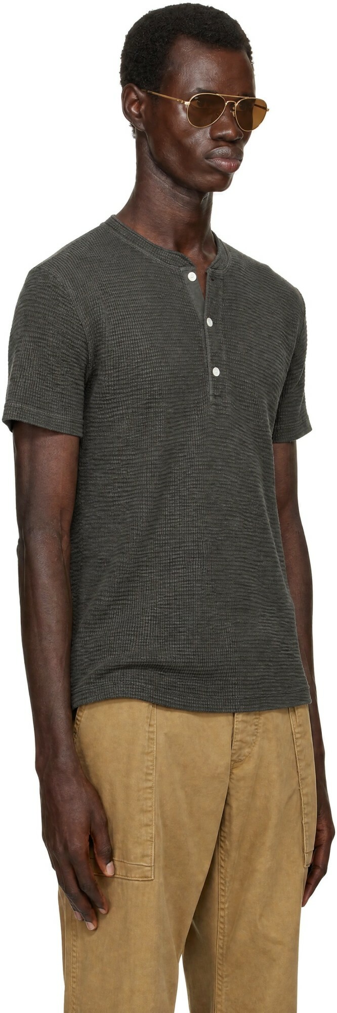 RRL Brown Button Placket Henley