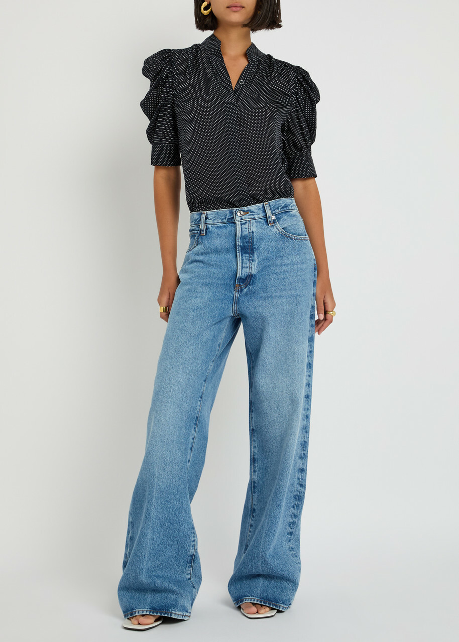 Frame The Gillian Polka-dot Silk-chiffon Blouse Navy