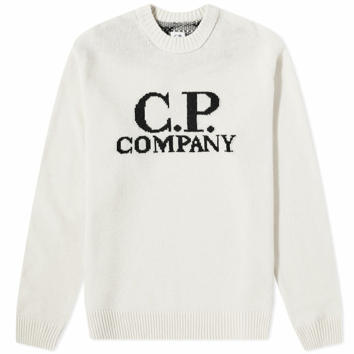 Photo: C.P. Company Men's Logo Intarsia Crew Knit in Gauze White