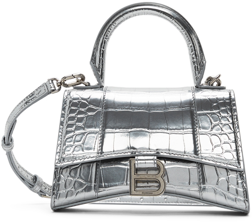 Balenciaga Women's Hourglass Small Handbag Crushed Effect - Silver