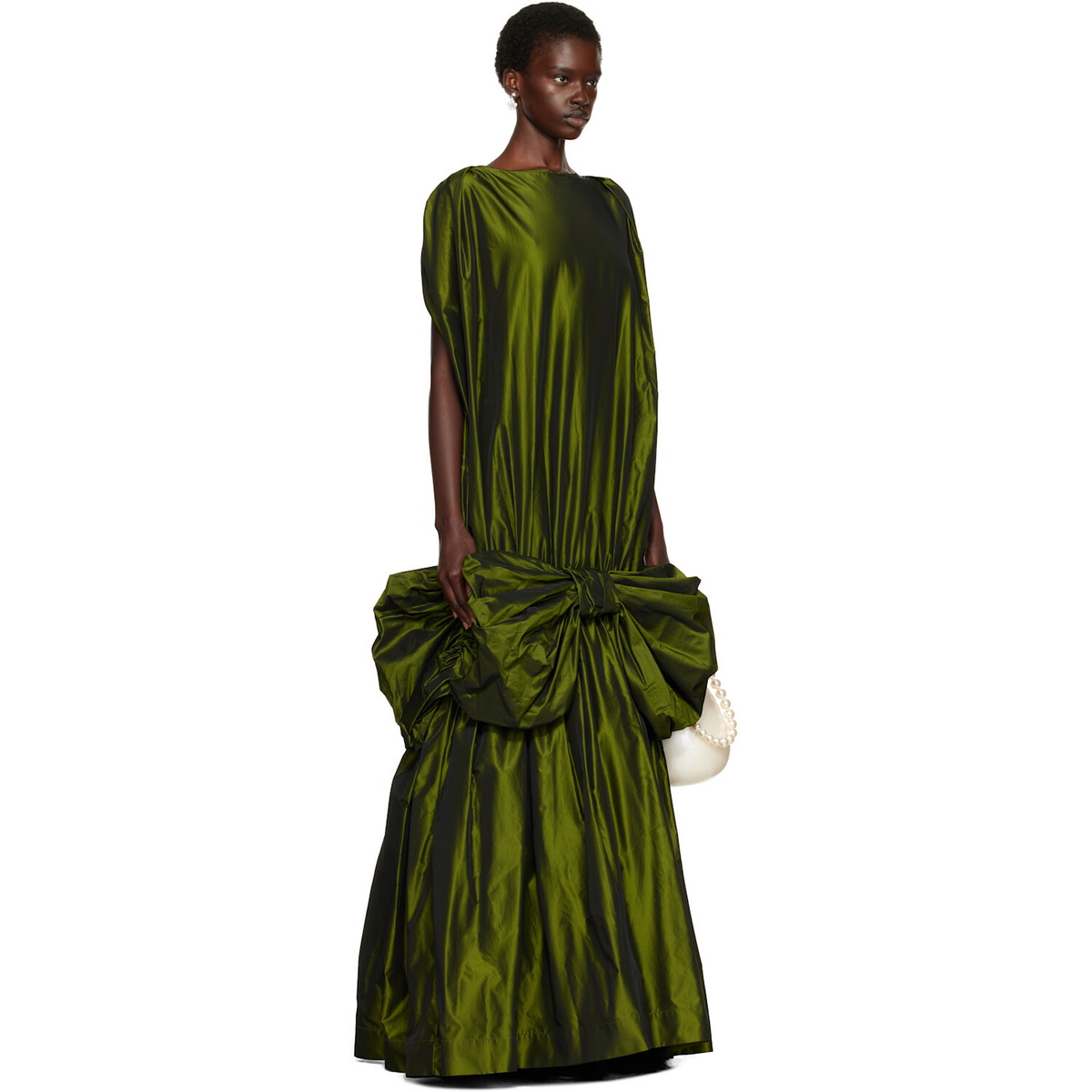 Simone Rocha Khaki Bow Hem Cascade Egg Maxi Dress